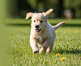 Chiot labrador courant sur l'herbe